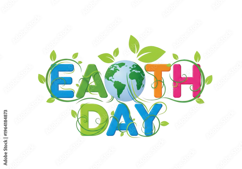 Fototapeta premium Colorful celebration illustration for earth day with greenery and globe elements isolated on transparent background