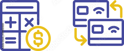 Financial calculations transitioning to digital devices with connectivity icons