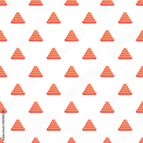 Repeating pattern of children's toy stacking rings arranged as a pyramid against a white background