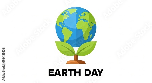 Colorful earth day logo with globe and green leaves illustration design