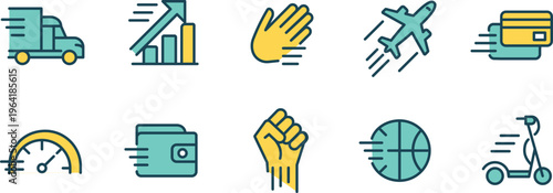 Diverse icons representing various transportation and business growth themes