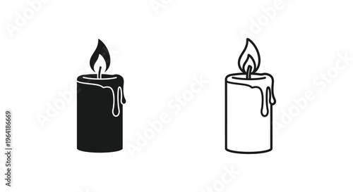 Black and white candles with melting wax and flames Vector