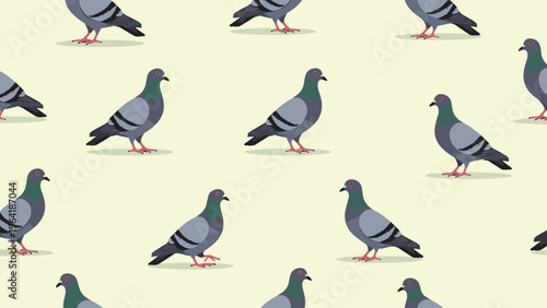 Charming seamless pattern featuring realistic pigeons in various poses, creating a classic and repeatable bird motif for textile or background designs.