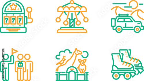 Vintage-themed amusement park and leisure icons collection