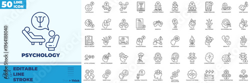 Psychology Line Editable Icons set