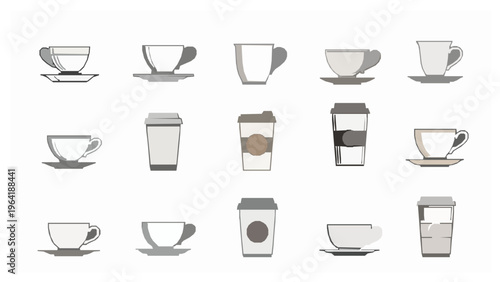 Elegant Tea and Coffee Cup Icon Set Line Art Logo Collection
