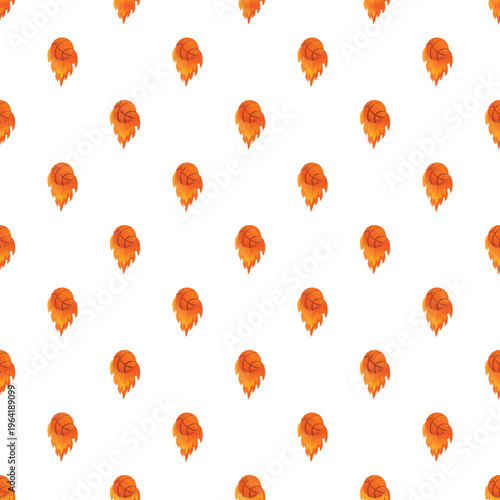Flaming basketballs creating a seamless pattern represent energy, speed, and competition