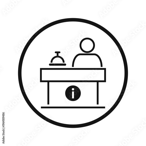 Concierge desk service icon representing customer support and information assistance inside a circle