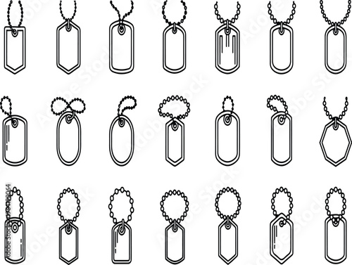 Vector icon set of various ribbon tied tags silhouette