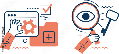 Illustration of web development debugging and quality assurance processes