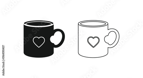 Black and white coffee mugs with heart designs Vector