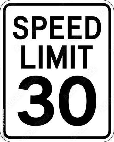 Road sign indicating speed limit thirty miles per hour  traffic regulation symbol