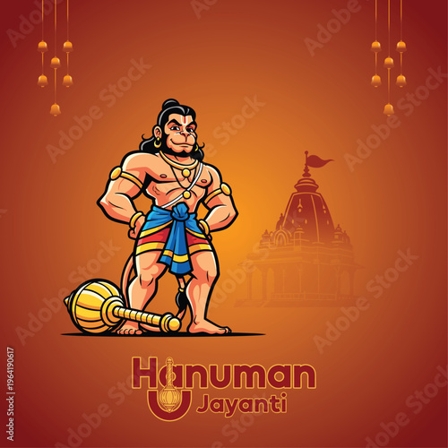 Hanuman jayanti artistic and bold design reflecting courage strength and unwavering devotion using symbolic elements that represent the greatness of lord hanuman