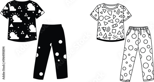 Colorful patterned clothing sets for women black and white fashion