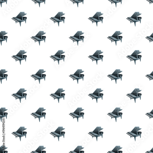 Grand pianos creating a repeating decorative musical pattern on white