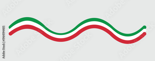Italian flag ribbon vector, wavy green white and red tricolor line, decorative curved border for Italy national day and food branding