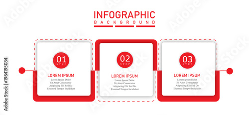 Business infographic with 3 rectangular steps information templates | Marketing traditional chart for representing business condition or growing process with red illustration
