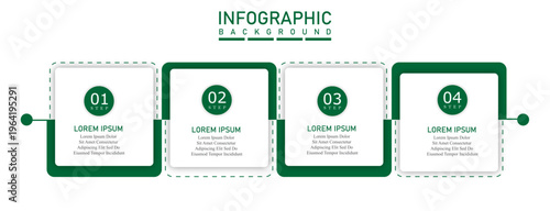 Business infographic with 4 rectangular steps information templates with icon | Marketing traditional chart for representing business condition or growing process with green illustration