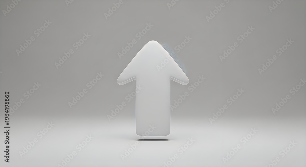 Fototapeta premium A white 3d arrow pointing upwards on a grey background