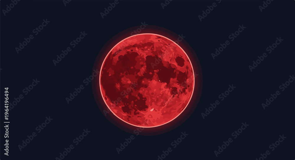 Naklejka premium A glowing red moon with crater details illuminates the dark night sky