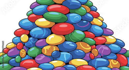 A pile of colorful, pixelated, oval-shaped objects, mostly smooth and shiny