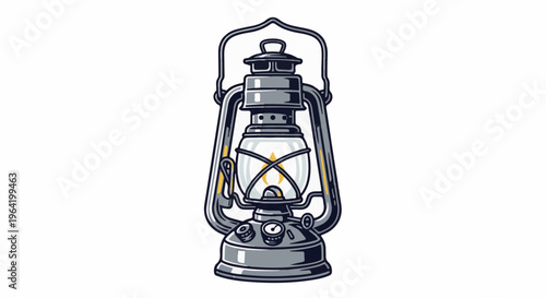 Vintage kerosene lantern with a lit flame inside a glass enclosure