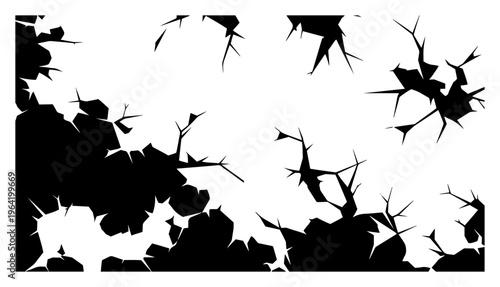 Cracked surface with jagged black lines and broken shards in minimalist style