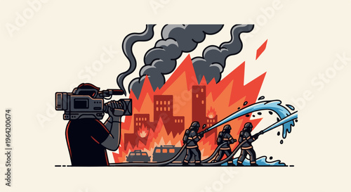 Camera records firefighters battling a city inferno