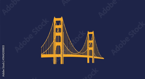Stylized golden suspension bridge against a deep blue background