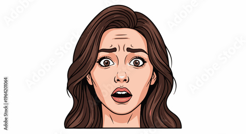 Comic-style illustration of a shocked young woman with wide eyes and an open mouth