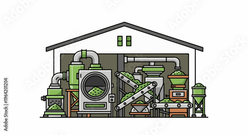 Industrial processing facility with machinery and conveyor belts