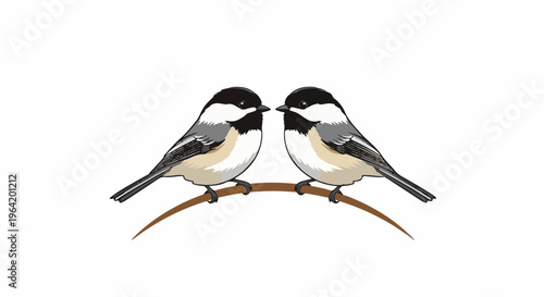 Two black-capped chickadees perched on a brown branch