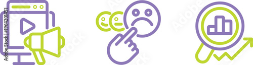 Digital marketing challenges and analytics illustrated through icons