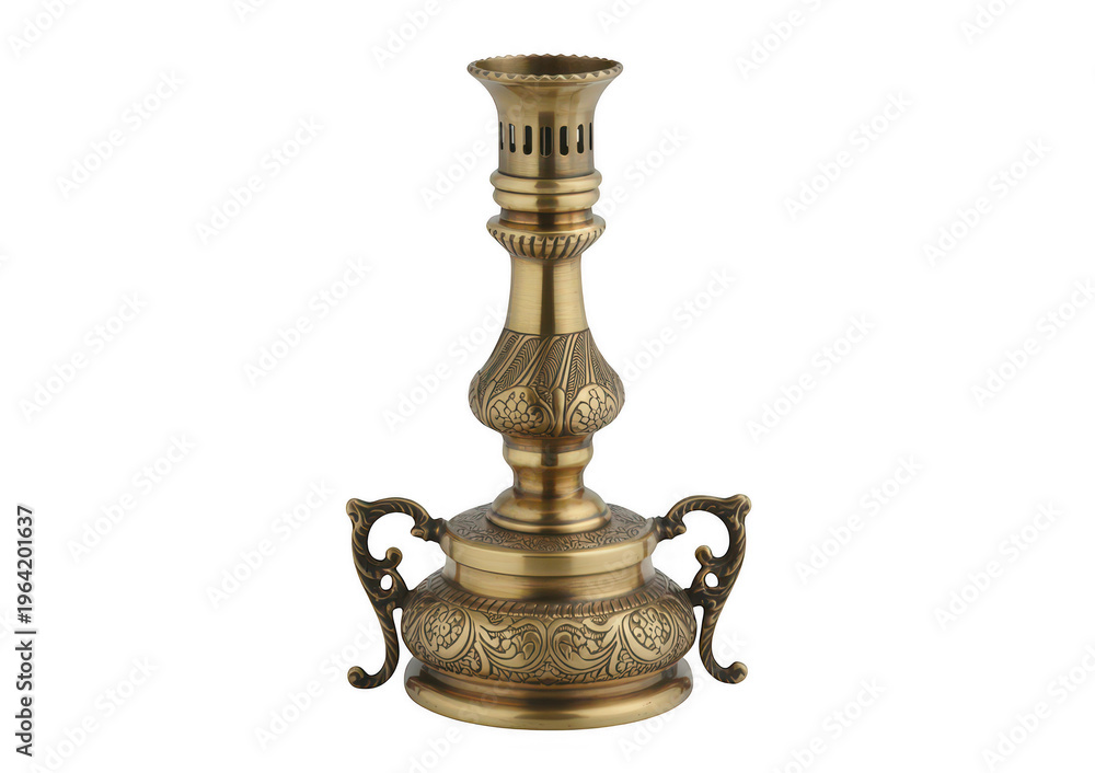 Fototapeta premium Antique gold candle holder with ornate isolated on a transparent background
