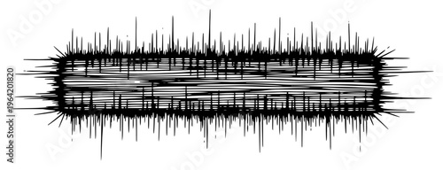 Rectangular grunge frame with dense spiky scratchy lines and heavy metal style