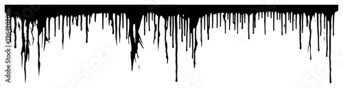 Dripping black ink border with liquid stalactite shapes in minimalist silhouette style