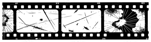 Film strip frames with vintage scratches and cinematic grunge artifacts style