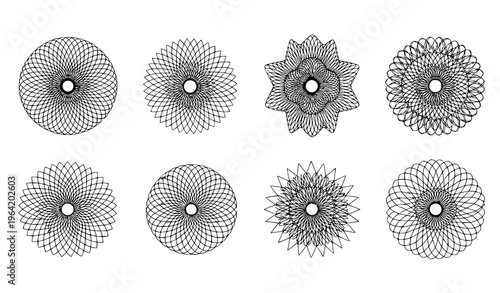 Spirograph Guilloche Vector Set Money Watermark Geometric Circular Secure Borders Isolated