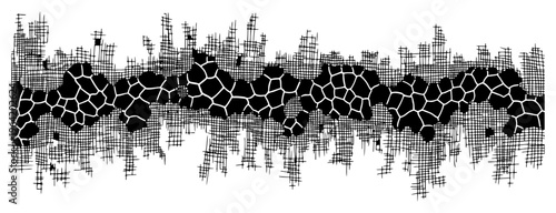 Abstract organic cell pattern with rough crosshatch borders in minimalist graphic style
