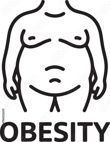 Simple line art illustration of obesity concept showing overweight person isolated on transparent background