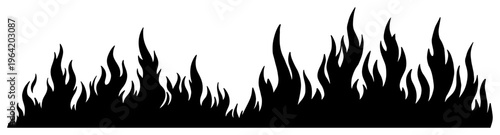 Fire flames silhouette banner for bottom border in minimalist graphic style