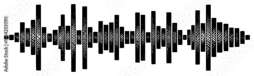 Soundwave frequency bars with halftone shading in minimalist graphic style