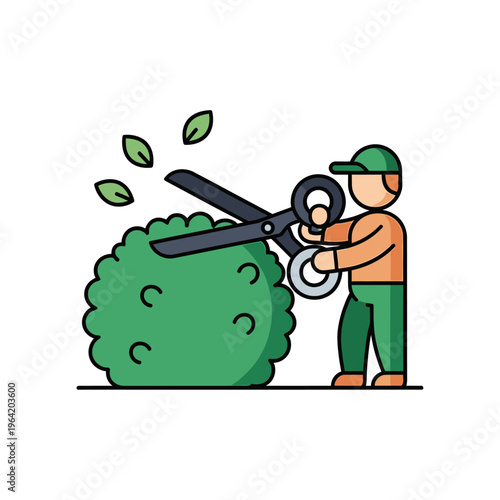 Skilled Gardener Trimming and Shaping a Garden Bush with Shears for Perfect Landscaping