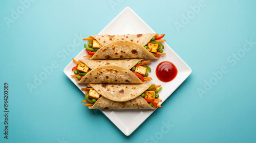 Cuadro en lienzo Paneer kathi roll or paneer frankie, a popular indian street food made with cott