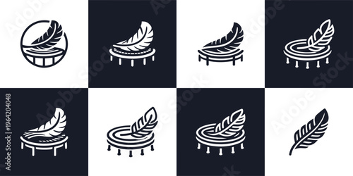 Feather On Drum Platform Graphic Icon Set