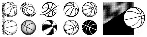 Basketball icons and elements collection in various graphic and line art styles
