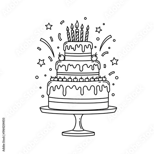 Birthday cake with candles on a cake stand