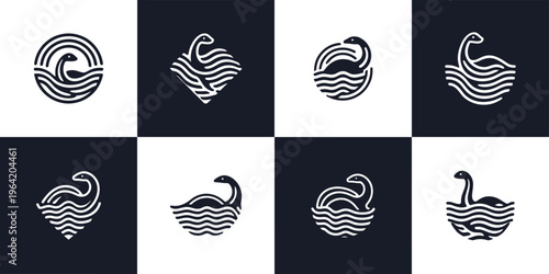 Loch Ness Monster Nessie Sea Serpent Linear Logo Set
