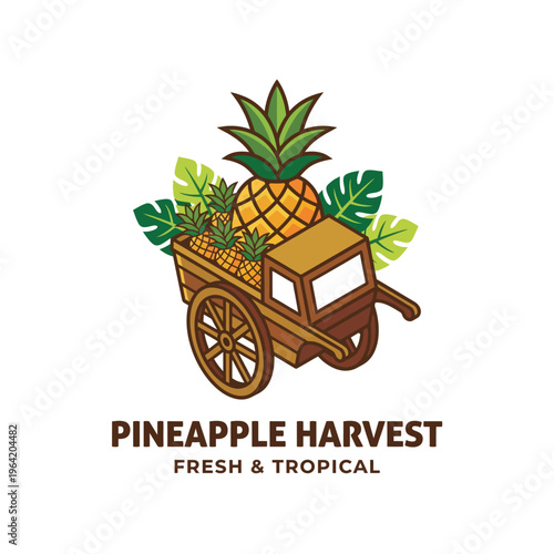 This vibrant image showcases a cart filled with fresh pineapples and tropical leaves, symbolizing abundance and the sweetness of life in a cheerful and engaging way.