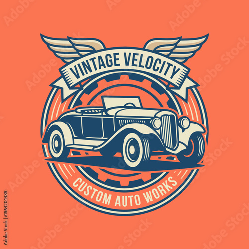 An elegantly designed vintage car logo featuring winged elements and intricate details, ideal for custom auto works and classic car enthusiasts looking for retro aesthetics.